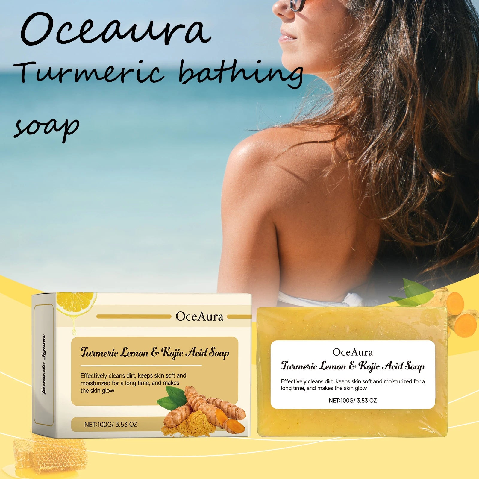 Oceaura Turmeric Lemon Brightening Bath Soap Bar