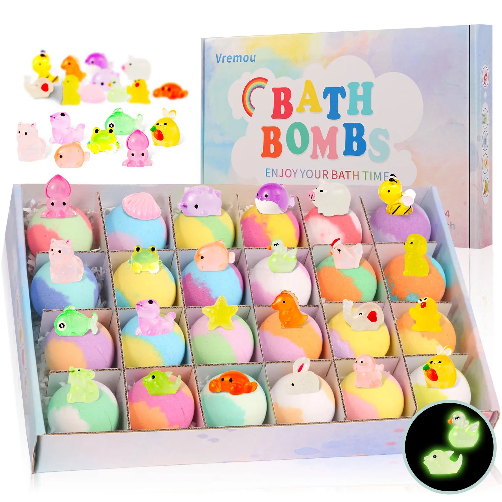 24-Pack Kids Bath Bombs with Surprise Toy Inside