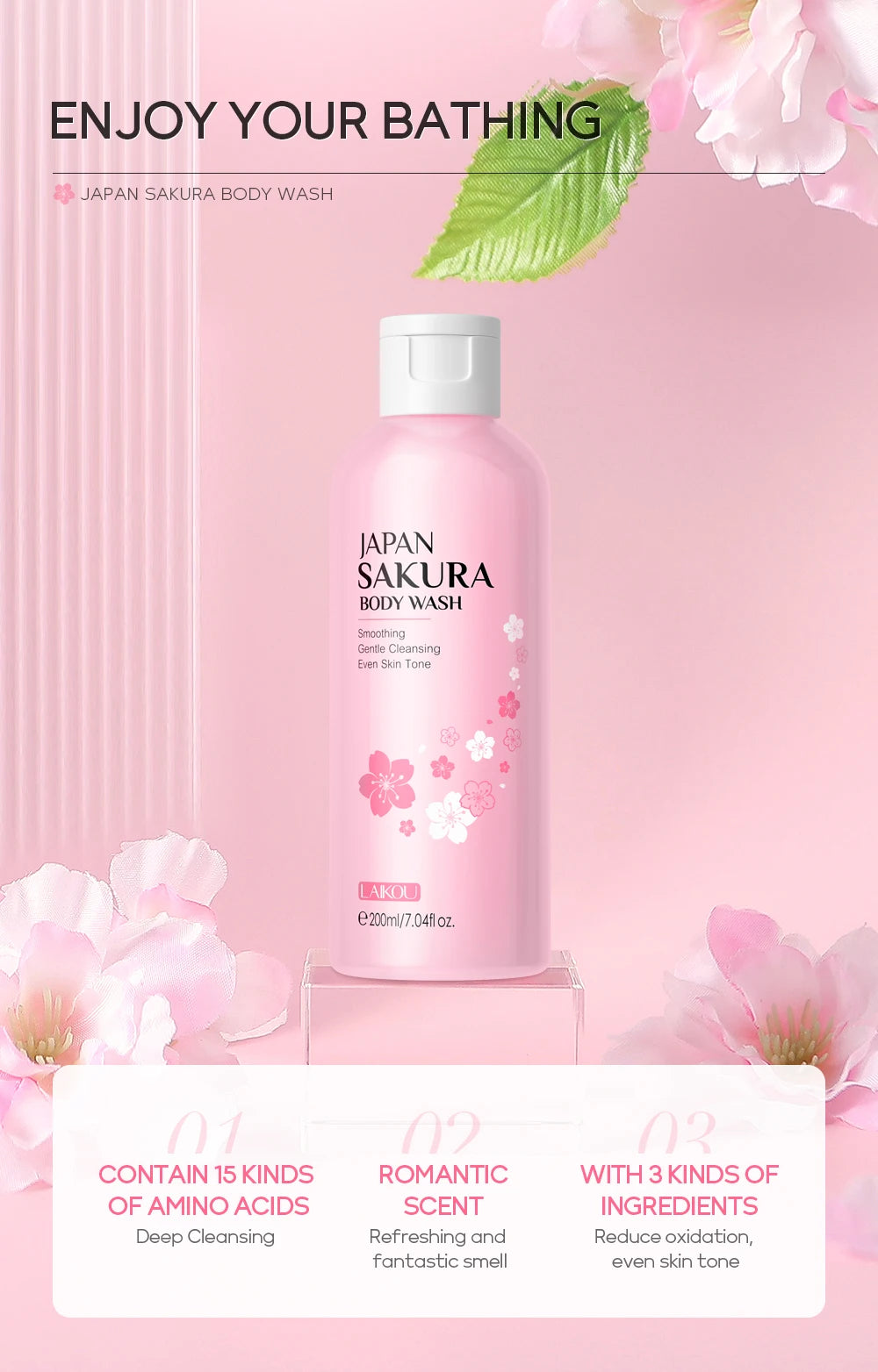 LAIKOU Japan Sakura Body Wash & Shampoo Set