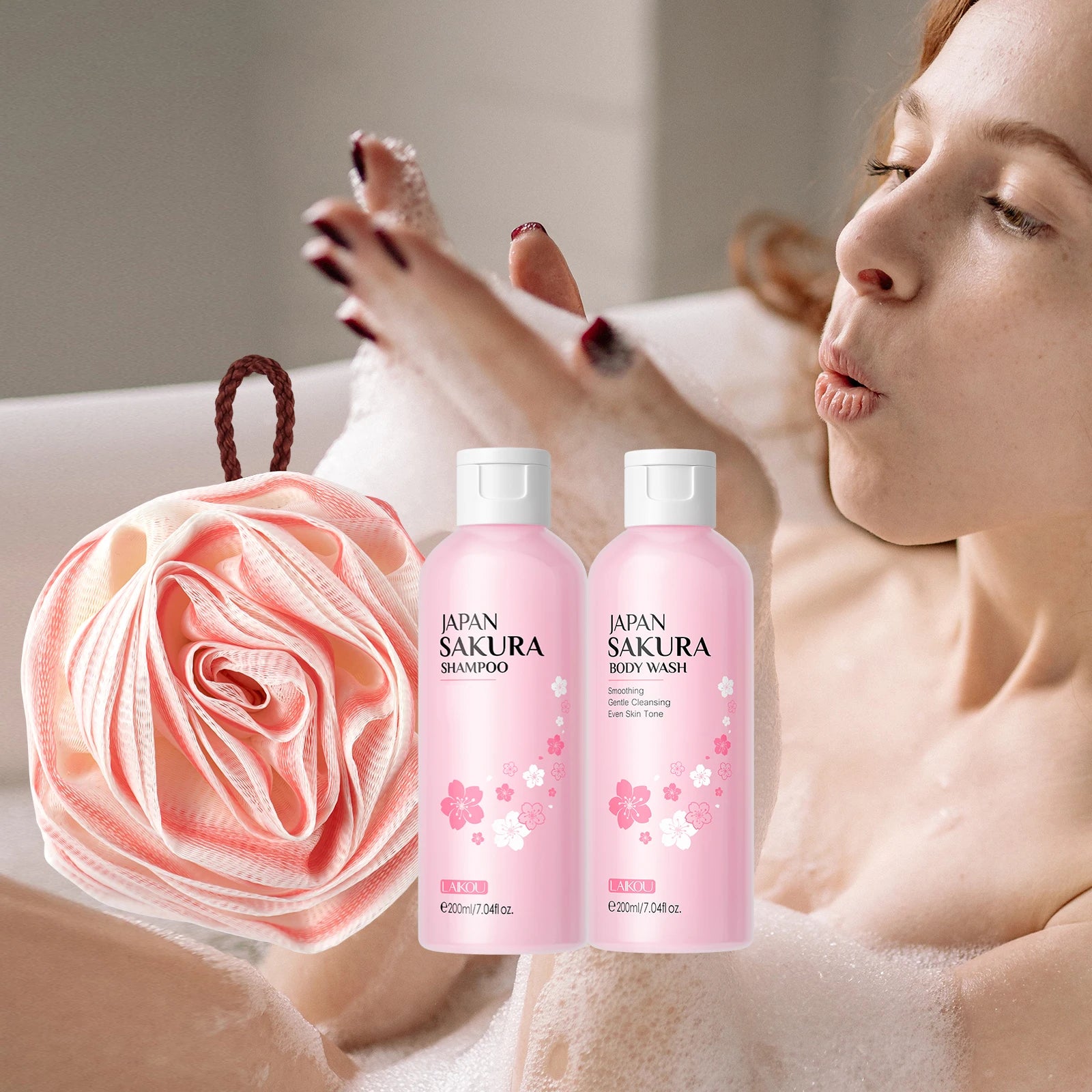 LAIKOU Japan Sakura Body Wash & Shampoo Set